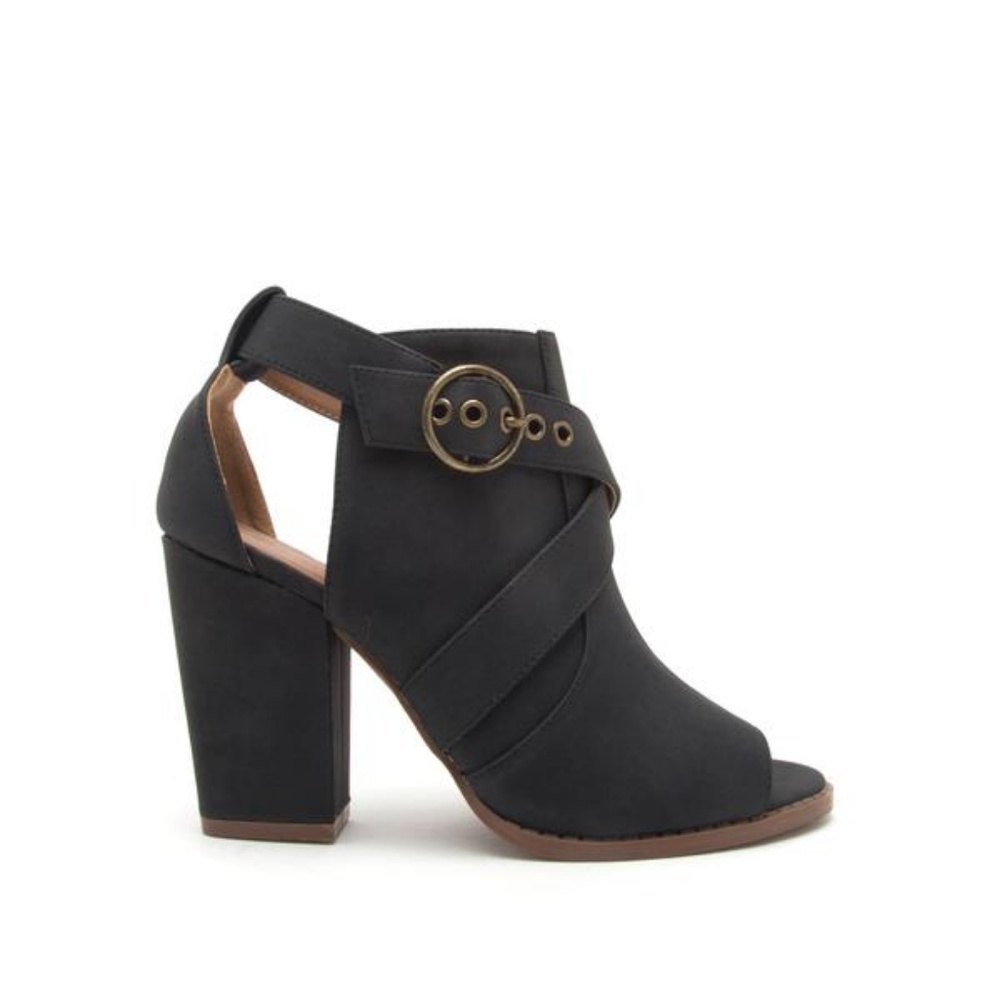 Black Nubuck Open Toe High Heel Bootie - Picture 2 of 4